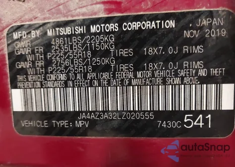 2020 Mitsubishi Outlander Sel 2.4 S-Awc from USA, damaged, VIN JA4AZ3A32LZ020555